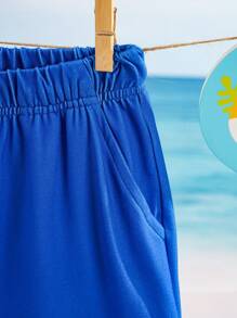 BABY SHARK X SHEIN Tween Boy Cartoon Shark Print Loose Blue Casual Shorts - Blue - View 5