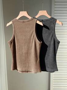 Comfortcana Bộ đồ lót dệt kim ôm sát 2 món phong cách cổ điển mùa hè dành cho nữ - Màu Khaki - Xem 2
