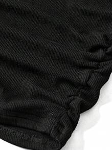 Tween Girls' All-Match Sleeveless Fitted Ribbed Knit Ruched Side Cropped Black Tube Top, Casual & Versatile