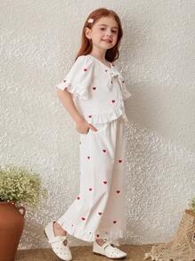 Blossori Young Girls Country Style Heart Pattern Shirt/Pants Set - Multicolor - View 7