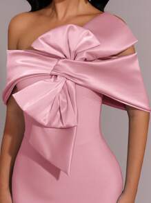 Glamrae Elegant Oversized Bowknot Long Bandage Formal Dress Pink - Baby Pink - View 3