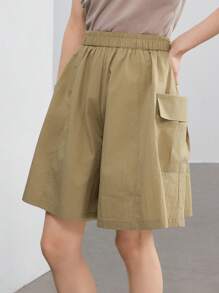 Dazy-Less Women's Loose Casual Summer Designed Large Pocket Decor Wide Leg Bermuda Shorts, Cropped Shorts - Khaki - View 3