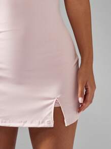 MISSGUIDED Stretchy Mini Dress Built In Shorts Tie Back Spaghetti Strap Summer Spring Bodycon Club Party Night Out Mini Length Form Fitting - Pink - View 7