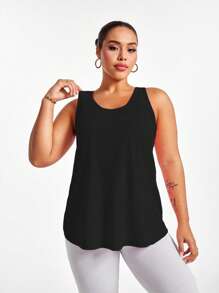 Easithlete Women's Plus Size Solid Color Casual Black Tank Top Suitable For Summer Sport Orange