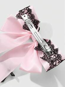 ROMWE Anime 1 Stück koreanischer Stil exquisiter süßer & cooler hochwertige schwarze Spitzenborte rosa Schleifenclip, Haarklammer, Haaraccessoire geeignet für Frauen, Alltag, Geschenk