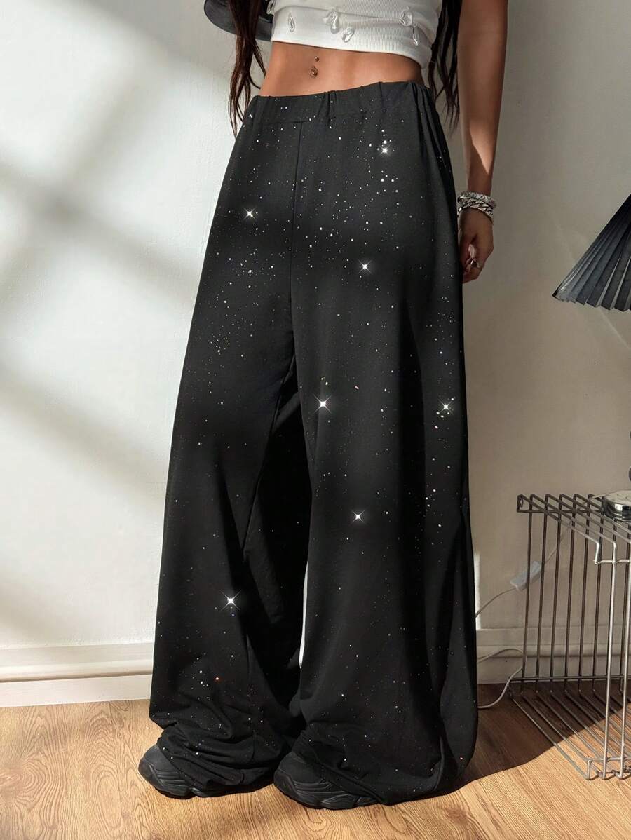 SHEIN EZwear Women's Summer Concert Rave Party Hippie Sequin Straight Pants - Black - View 1