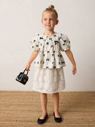 Maija Kids Maija Kids 宽松休闲碎花图案蝴蝶结装饰衬衫，适合年轻女孩