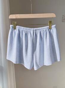 Comfortcana 女士粉色针织抽绳休闲短裤，夏季 - 藍色 - 查看 3