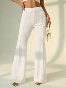 SHEIN PETITE Low Waist Solid Flare Leg Skinny Suit Pants Party Sexy Elegant Date Night Party Work Pants,Business Casual Woman - White - View 4
