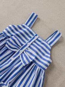 PrepCrw Baby Mädchen ärmelloses blau-weiß gestreiftes Kleid mit Kragen, süßes Sommer-Urlaubs-Mädchen-Schuluniform, Baby Mädchen Outfit für den ersten Schultag - Blau-Weiß - Übersicht 4