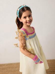 Maija Kids Maija Kids Young Girl Loose Casual Colorblock Patchwork Dress - Apricot - View 4