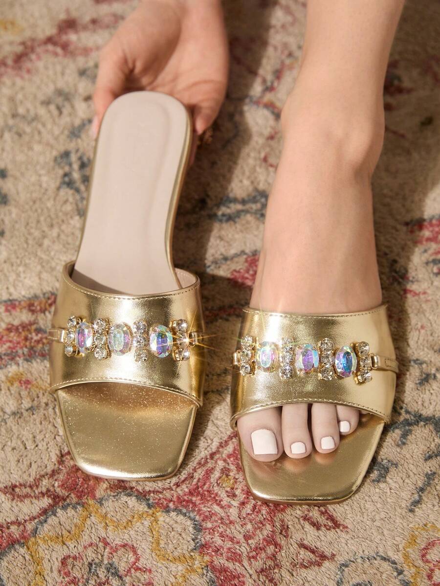 CUCCOO TILAWA 女士蝴蝶结方头平底鞋，时尚舒适休闲派对凉鞋 - 金色 - 查看 1