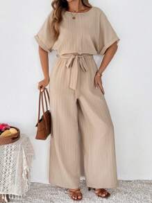 SHEIN Clasi Plus-size effen jumpsuit met korte mouwen, modieus, geschikt voor de zomer