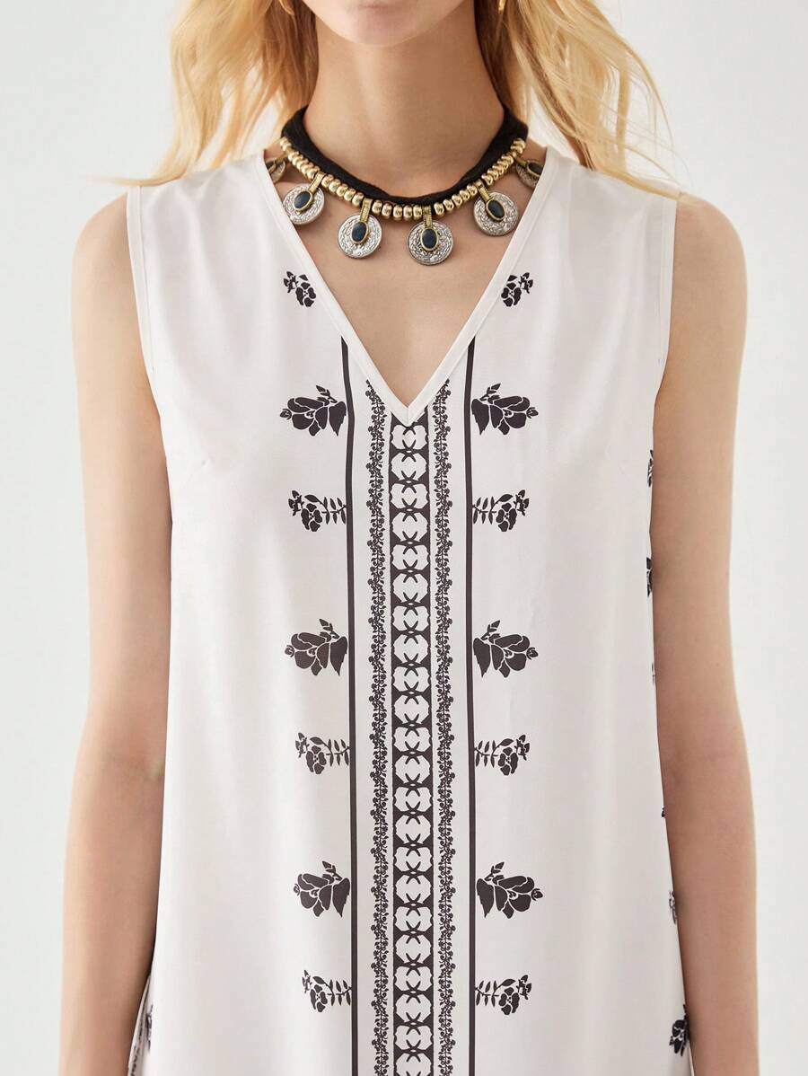 Florisole Damen Boho-Stil Blumen-Muster Strandkleid für Urlaub, Frühling/Sommer