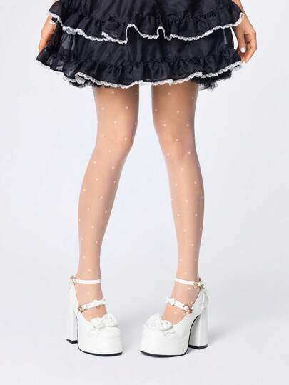 Kawaii Women's White High Heel Shoes, Closed Toe Mary Jane Style With Buckle Strap, Waterproof Platform, Lolita Gothic Sweet JK Fashion Bow Decor Pumps