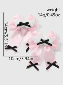 ROMWE Kawaii 2pcs/Set Lovely Pink Plush Bowknot Wings Hair Clips, Delicate And Versatile, Suitable For Daily Wear, Gift For Girls/Ladies
