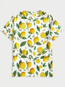 Manfinity VCAY Men's Casual Knit Lemon Print Fitted Raglan Short Sleeve T-Shirt, Summer - Yellow - View 2