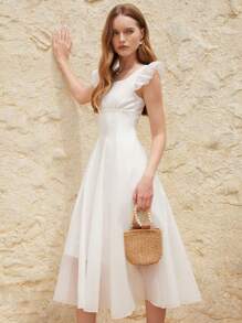 Aveloria Romantic & Elegant French Style Slim Fit Cap Sleeve Midi Dress Old Money Style For Summer Spring Fall Autumn - White - View 6