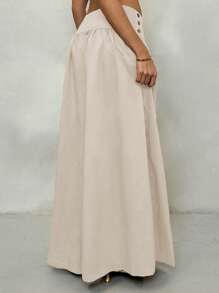 Glamine 复古低腰阔腿裤，垂坠修身休闲女裤 - 杏色 - 查看 2