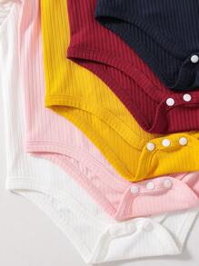 5pcs/Set Round Neck Ruched Cap Sleeve Bodysuits, Bodycon Fit, Multi-Color - Multicolor - View 4