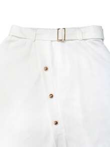 GlowEve Women's Solid Color Minimalist Fashion Summer Mid-Length Skirt - White - View 4