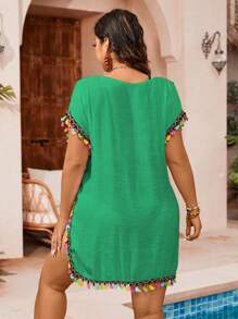 SHEIN Swim Curve Plus Size Hand Knitted Loose Casual Cover Up For Summer Beach Vacation - Green - View 2