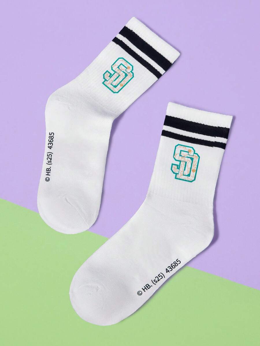 SCOOBY-DOO X SHEIN 1 Pair Striped Pattern Fashionable & Cute Crew Socks - Multicolor - View 1