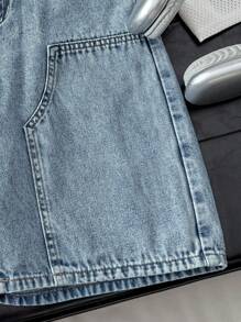 SHEIN سروال جينز كاجوال فضفاض بتصميم Y2k ذو قدم واسعة للأولاد المراهقين، بتصميم أزرق فاتح، ملابس أطفال مناسبة للبس اليومي وفصل الصيف والربيع