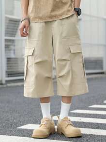 SHEIN Teen Boys Khaki Casual Cargo Bermuda Shorts, Comfortable & Practical, Versatile For Daily Wear, School, Travel, Sports, Outdoor - Khaki - View 3