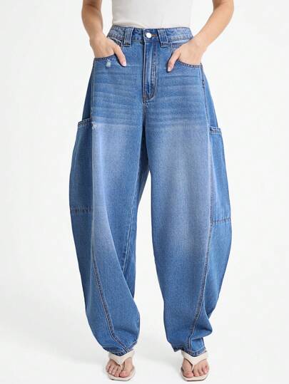 Daynim 女式褪色浅蓝色直筒牛仔裤