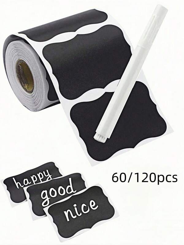 60/120 Stücke wasserfeste wiederverwendbare Kreidetafelbeschriftungen + 1 Marker, abnehmbare Kreidetafel Aufkleber, für Gewürzgläser, Einmachgläser, Dekoration von Partys, Bastelzimmer, Hochzeiten, Aufbewahrung, Glasflaschen, Haus- und Küchenutensilien