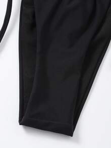 Swim Vcay Summer Beach Solid Bikini Set Halter Triangle Micro Bra & Thong Bottom 2 Piece Bathing Suit - Black - View 8