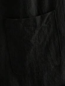 SHEIN EZwear 夏季休闲宽松黑色结带口袋贴布背带短款连体衣 - 黑色 - 查看 3