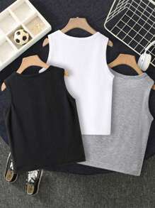 Conjunto de 3 regatas sem mangas com impressão do texto clássico casual de cidade jovem, Nova York, Los Angeles, Brooklyn, adequado para o verão
