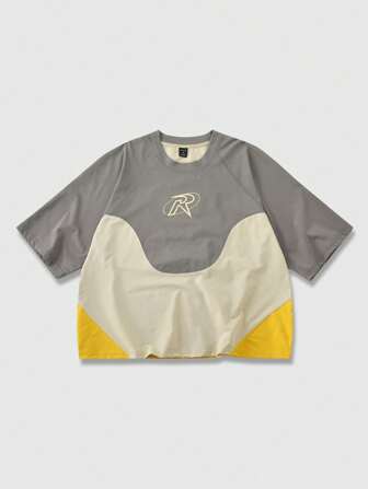 ROMWE Avant Camiseta de verano casual oversize con bloques de color para hombres