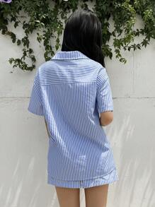 2 Stücke/Set Lose lässige minimalistisch bequeme Polokragen Kurzarm Bluse und Shorts Set für Teenie Mädchen