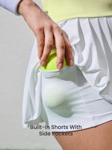 CourtClass 女士瑜伽运动裙，修身性感 Polo 领无袖露背健身休闲百褶裙，户外通勤舒适运动带口袋短裤 2 件套 - Butter Yellow - 查看 6