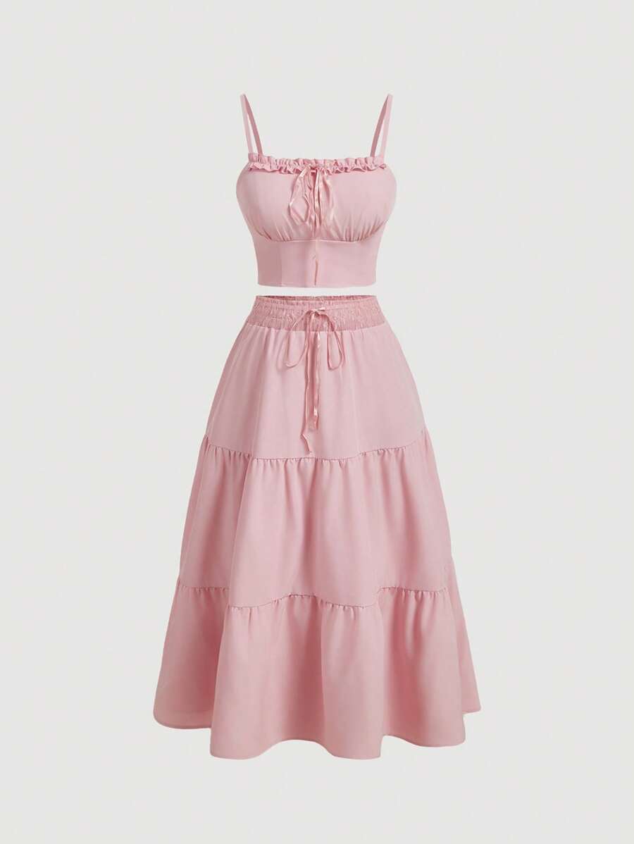 SHEIN MOD Plus Size Women Vintage Bohemian Maxi Dress & Romper 2 Pieces Set, Romantic Beach Wear - Baby Pink - View 1