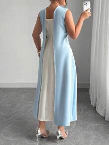 SHEIN PETITE CURVE Robe élégante sans manches à col montant de grande taille pour femmes, coloris unicolore