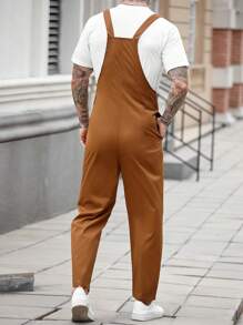 Manfinity Homme Men's Casual Solid Color Pocketed Bib & Brace Overalls Overalls Men Jumpsuits Men's Overall Overalls For Men - Coffee Brown - View 4