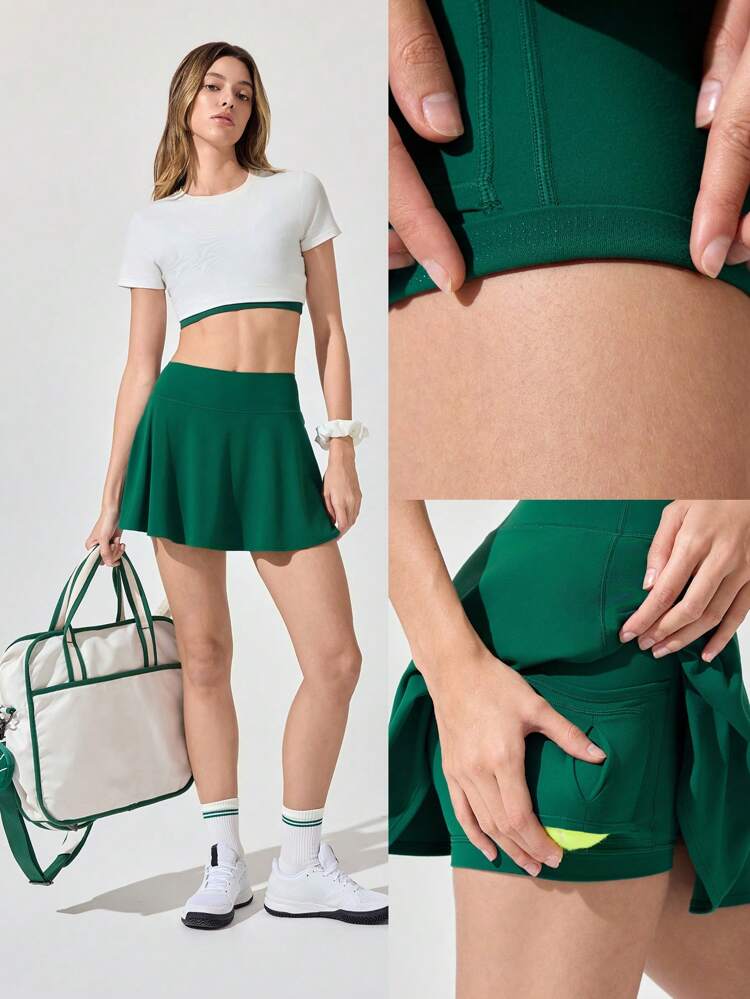 Quick-Dry Tummy Control Built-In Shorts Pocket Anti-Slip Strips Tennis Skirt Skort Light Support Low Impact Tennis Golf Quick Dry Moisture Wicking