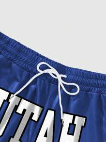 Manfinity EMRG 1pc Men's Shorts With Large White "UTAH" Letter Text, Left Side Features White Cartoon-Like Mascot Illustration, And White "1" Number Printed On Right Side Clothing Men Shorts Shorts Graphic Graphic Shorts Two Pieces Shorts Men's Shorts Outfits