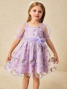 SHEIN Elegantes lila besticktes Mesh-Kleid für Kleine Mädchen - Verschiedenfarbig - Übersicht 6