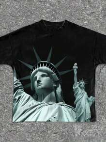 Statue Of Liberty Graphic Short Sleeve Crew Neck T-Shirt, Casual & Minimalist Design, Suitable For Summer - Tween Boys - Multicolor - View 3