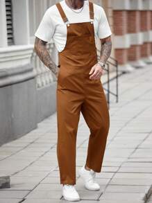 Manfinity Homme Men's Casual Solid Color Pocketed Bib & Brace Overalls Overalls Men Jumpsuits Men's Overall Overalls For Men - Coffee Brown - View 5