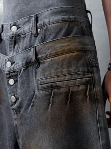 NEON BLANC Jeans de mezclilla con doble cintura tejida, moda callejera informal para hombres