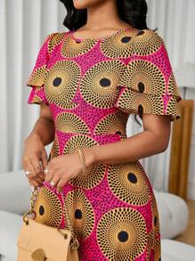 Lunelith SHEIN Lunessa Women's Elegant Floral Print Long Ruffle Sleeve Dress, Summer - Multicolor - View 6