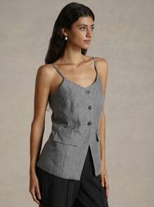 Briarwyn 复古风格单排扣吊带上衣 - 灰色 - 查看 2