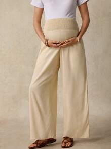 SHEIN Maternity  Trousers Solid Color Maternity Pants, Fashionable For Summer  Maternity Trousers  BOHO - Apricot - View 1