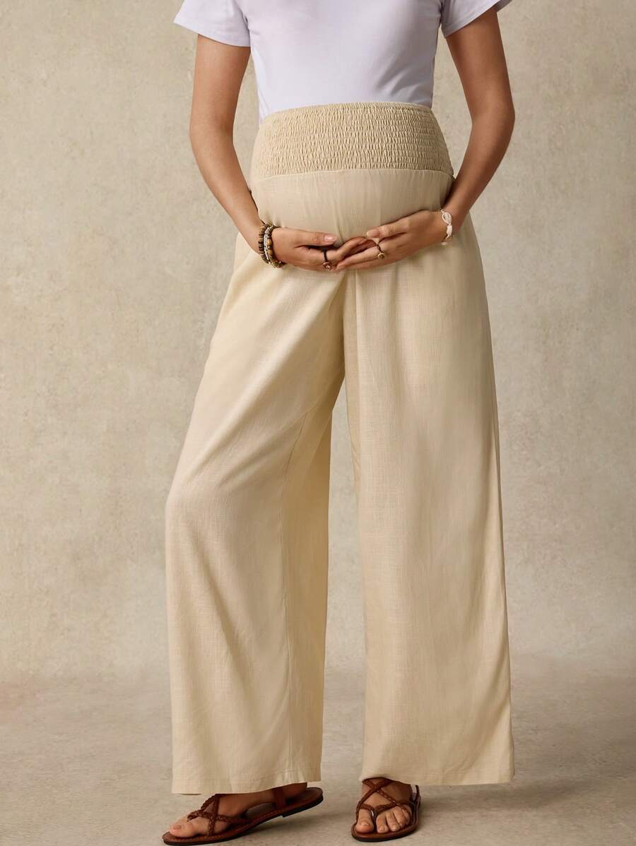 SHEIN Maternity  Trousers Solid Color Maternity Pants, Fashionable For Summer  Maternity Trousers  BOHO - Apricot - View 1
